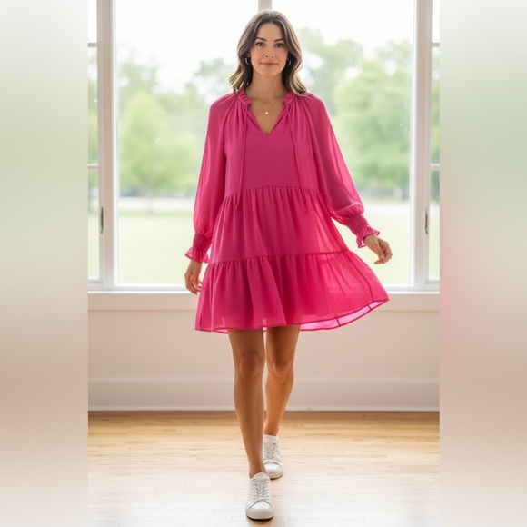 Vince Camuto Dresses & Skirts - Vince Camuto Pink Tiered Babydoll Dress NWT Size Large